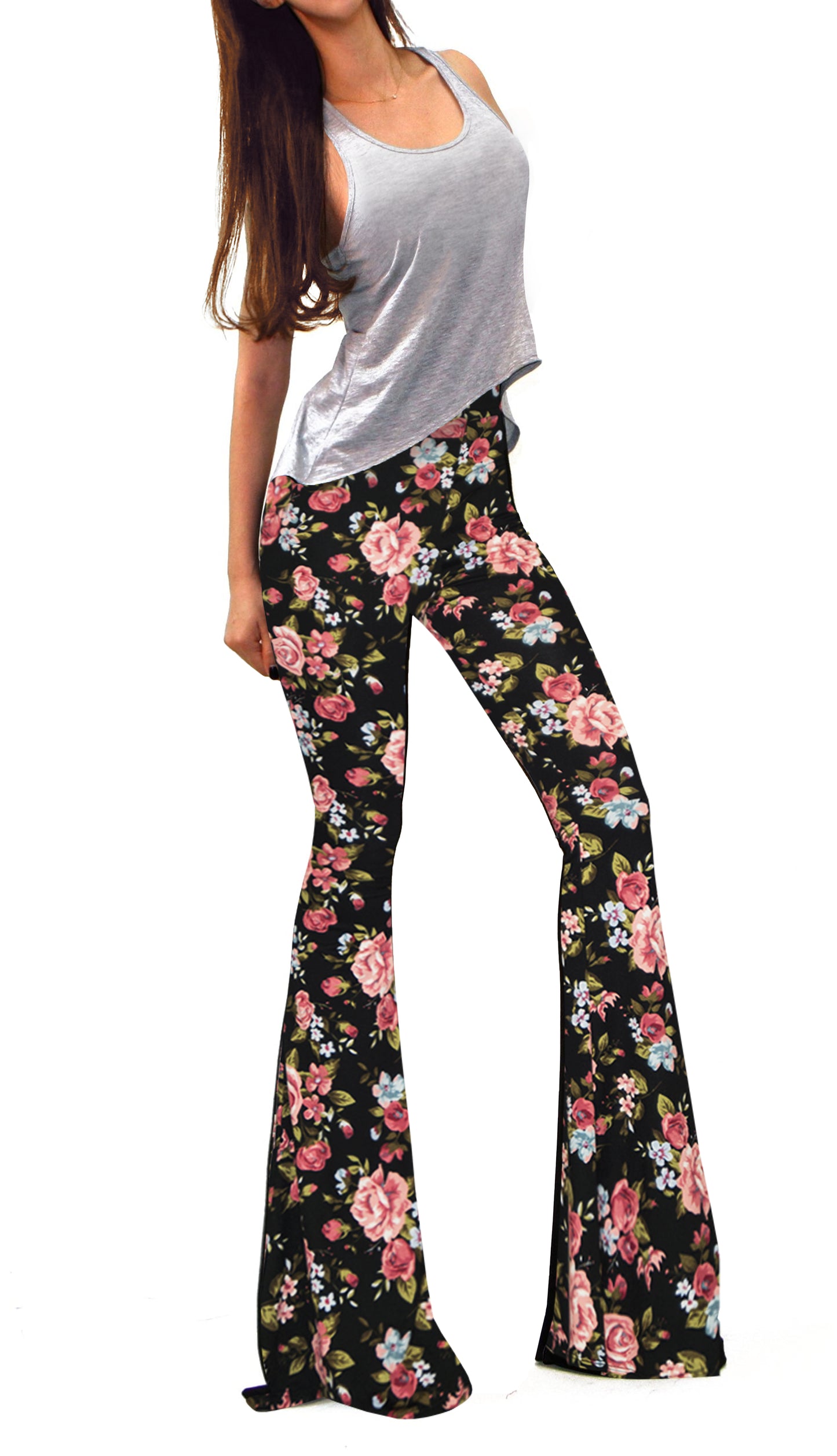 Women's Fold Over Waist Floral Print Flared Pants