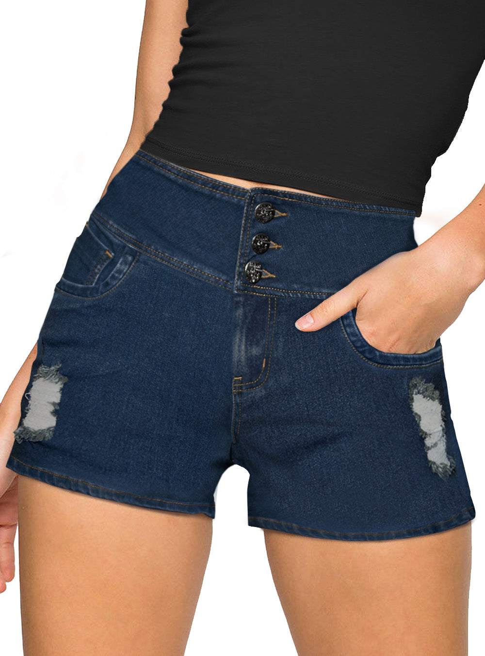Women's Plus Butt Lift 3 Button High Waist Denim Shorts