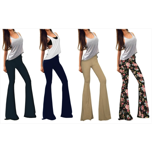 Women's Fold Over Waist Floral Print Flared Pants